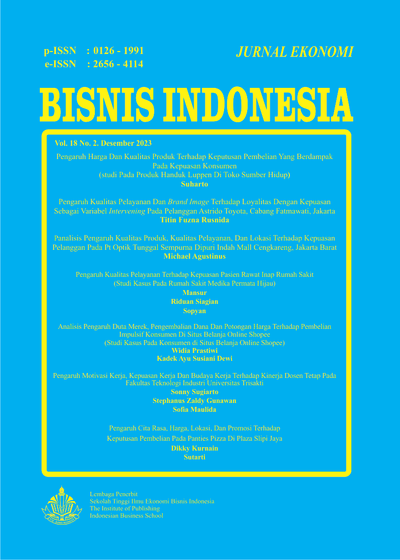 					View Vol. 18 No. 02 (2023): Jurnal Ekonomi Bisnis Indonesia
				